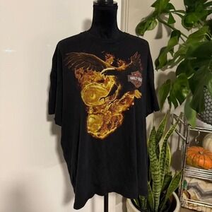 Harley Davidson Fire Eagle Graphic Tee Grand Cayman Back Hit 2XL Black